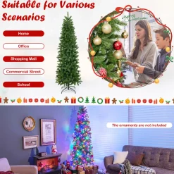 Pre-Lit Christmas Trees*The Holiday Aisle ® 6Ft Hinged Pre-Lit Christmas Slim Pencil Tree W/ 10 Lighting Modes & 648 Tips