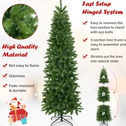 Pre-Lit Christmas Trees*The Holiday Aisle ® 6Ft Hinged Pre-Lit Christmas Slim Pencil Tree W/ 10 Lighting Modes & 648 Tips