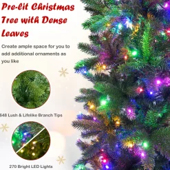 Pre-Lit Christmas Trees*The Holiday Aisle ® 6Ft Hinged Pre-Lit Christmas Slim Pencil Tree W/ 10 Lighting Modes & 648 Tips