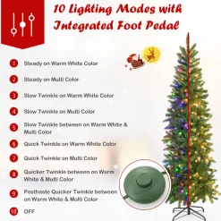 Pre-Lit Christmas Trees*The Holiday Aisle ® 6Ft Hinged Pre-Lit Christmas Slim Pencil Tree W/ 10 Lighting Modes & 648 Tips