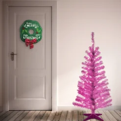 Pre-Lit Christmas Trees*Hashtag Home Tinsel Trees 4' Pink Artificial Christmas Tree With 70 Clear/White Lights