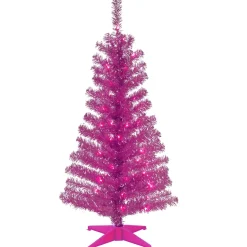 Pre-Lit Christmas Trees*Hashtag Home Tinsel Trees 4' Pink Artificial Christmas Tree With 70 Clear/White Lights