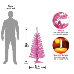Pre-Lit Christmas Trees*Hashtag Home Tinsel Trees 4' Pink Artificial Christmas Tree With 70 Clear/White Lights