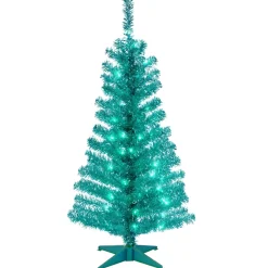 Pre-Lit Christmas Trees*Hashtag Home Tinsel Trees 4' Turquoise Artificial Christmas Tree With 70 Clear/White Lights