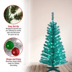 Pre-Lit Christmas Trees*Hashtag Home Tinsel Trees 4' Turquoise Artificial Christmas Tree With 70 Clear/White Lights