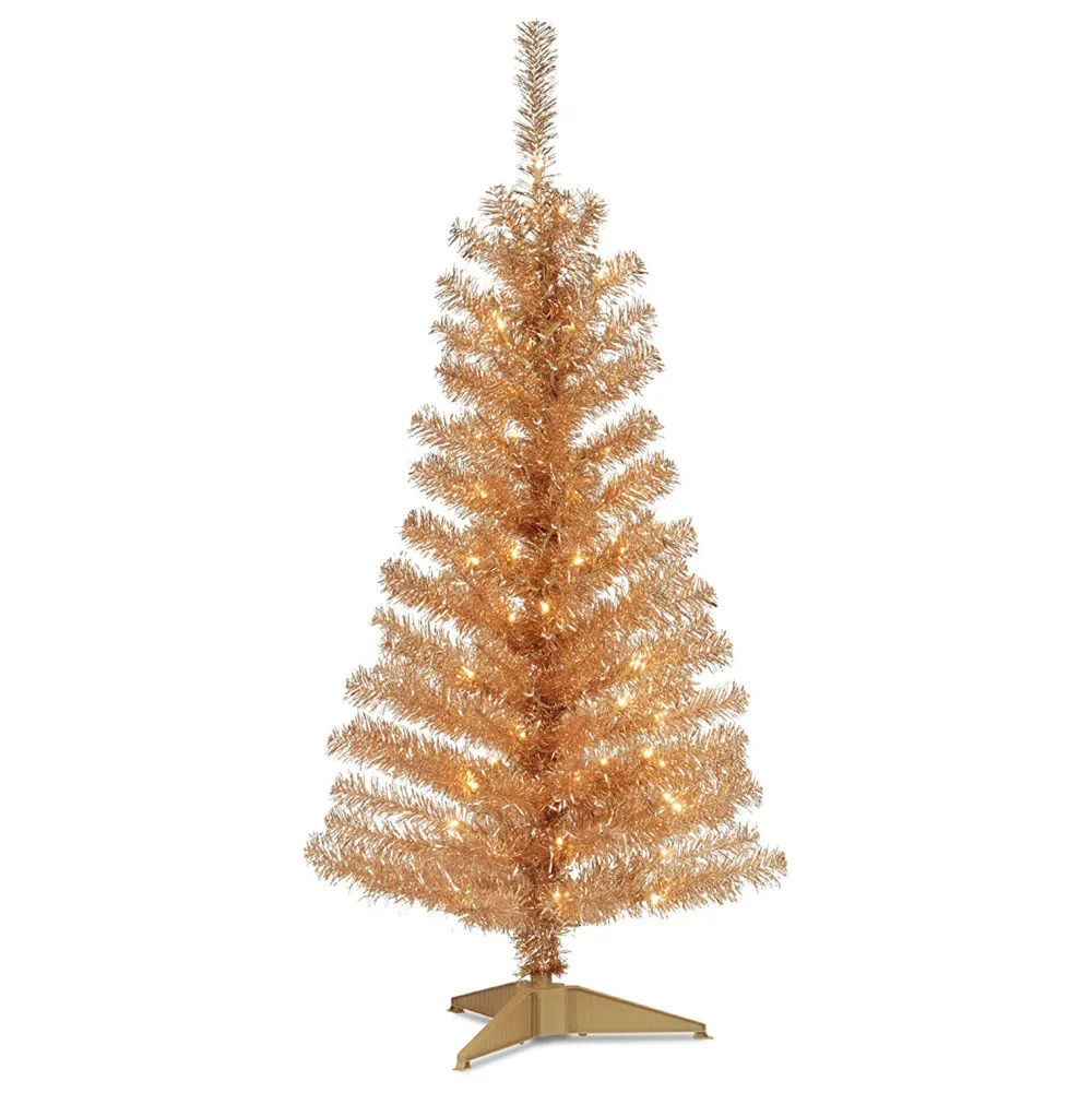 Pre-Lit Christmas Trees*The Holiday Aisle Tinsel Trees Champagne Pine Artificial Christmas Tree With 150 Clear/White Lights