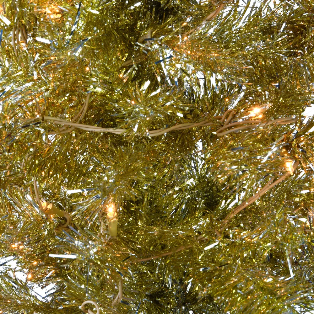 Pre-Lit Christmas Trees*The Holiday Aisle Tinsel Trees Champagne Pine Artificial Christmas Tree With 150 Clear/White Lights