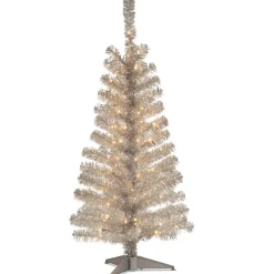 Pre-Lit Christmas Trees*Hashtag Home Tinsel Trees Silver Pine Artificial Christmas Tree With Clear Lights