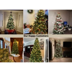 Pre-Lit Christmas Trees*The Holiday Aisle Traditional Prelit Artificial Christmas Tree With Warm Lights And Metal Stand, Wide Realistic Tree