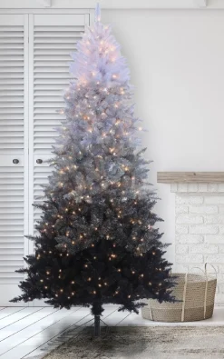 Pre-Lit Christmas Trees*The Holiday Aisle Vintage Prelit Ombre 7.5' Black/Gray Spruce Artificial Christmas Tree