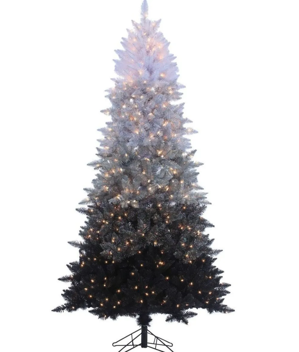 Pre-Lit Christmas Trees*The Holiday Aisle Vintage Prelit Ombre 7.5' Black/Gray Spruce Artificial Christmas Tree