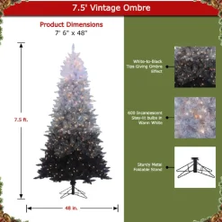 Pre-Lit Christmas Trees*The Holiday Aisle Vintage Prelit Ombre 7.5' Black/Gray Spruce Artificial Christmas Tree