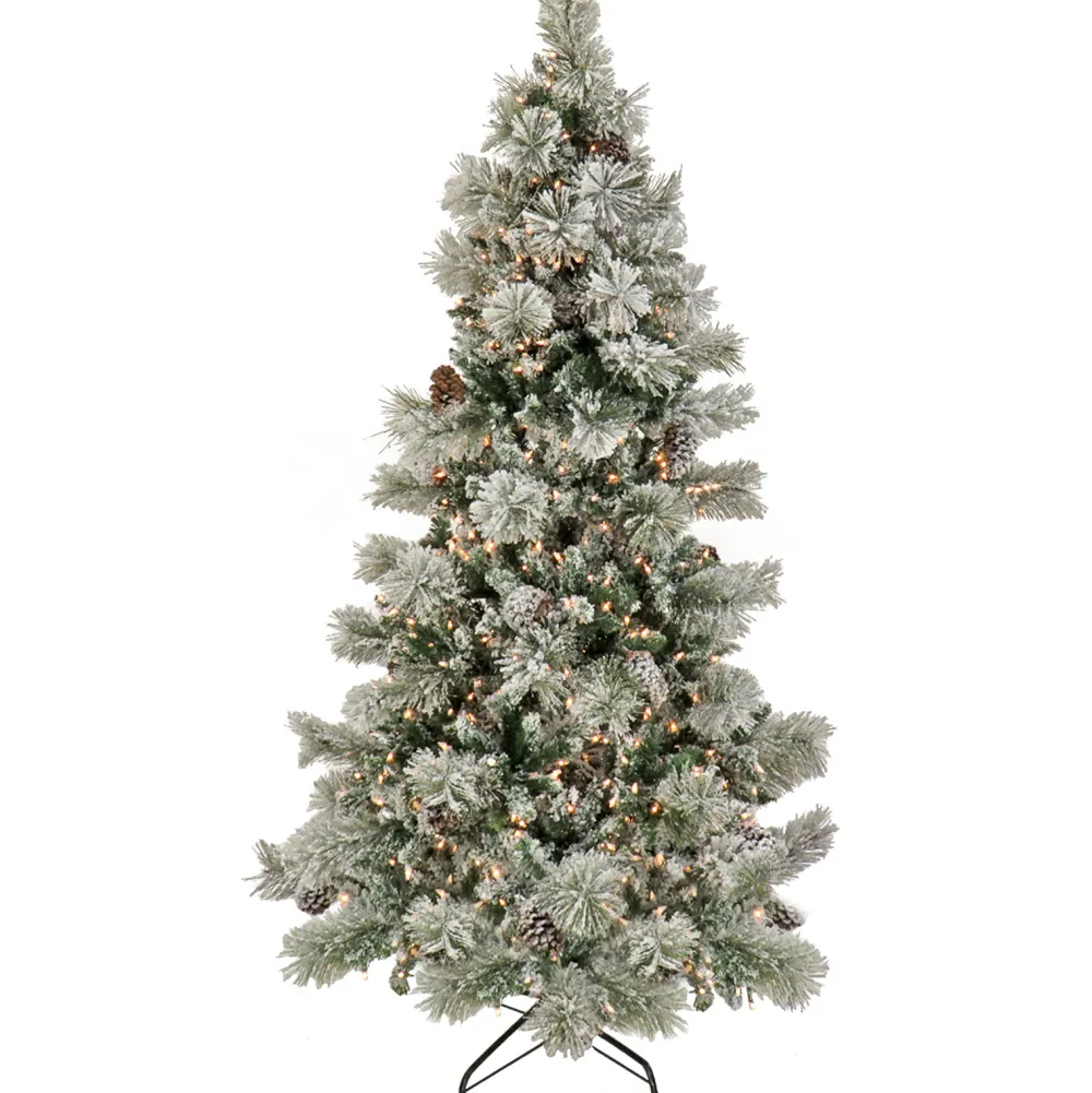 Pre-Lit Christmas Trees*The Holiday Aisle White Artificial Fir Christmas Tree With Incandescent Lights And Pinecones