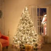 Pre-Lit Christmas Trees*The Holiday Aisle White Hinged Pre-Lit Artificial Christmas Tree, Warm Lighted Pin Fir Christmas Tree With Metal Stand