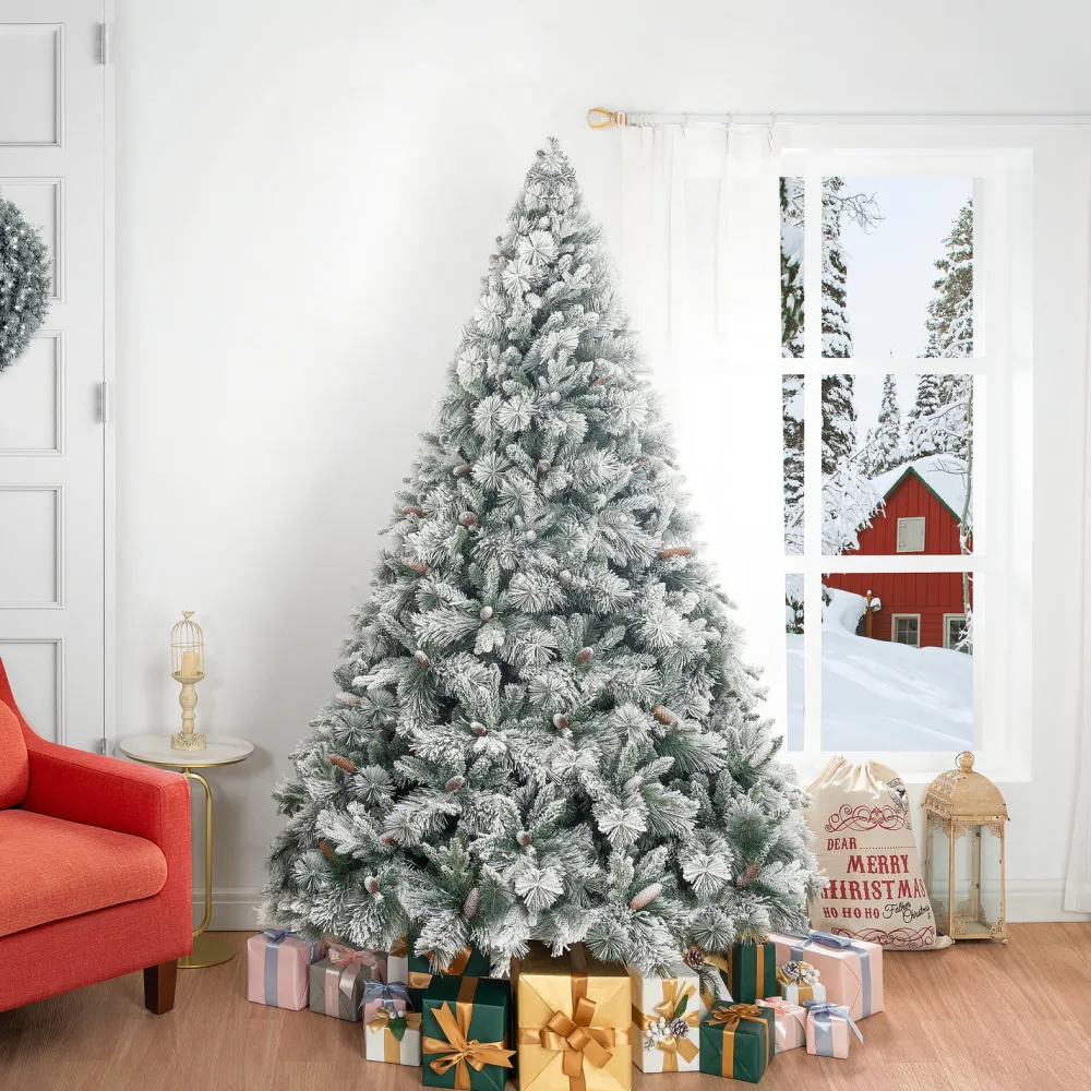 Pre-Lit Christmas Trees*The Holiday Aisle White Hinged Pre-Lit Artificial Christmas Tree, Warm Lighted Pin Fir Christmas Tree With Metal Stand