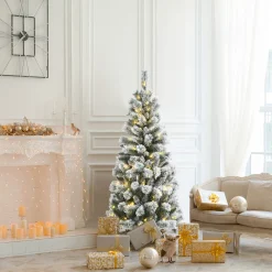 Pre-Lit Christmas Trees*Andover Mills White Realistic Flocked/Frosted Christmas Tree With Led Light