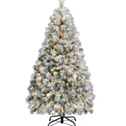 Pre-Lit Christmas Trees*The Holiday Aisle White/Green Pvc Spruce Flocked/Frosted Christmas Tree With Incadescent