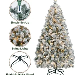 Pre-Lit Christmas Trees*The Holiday Aisle White/Green Pvc Spruce Flocked/Frosted Christmas Tree With Incadescent