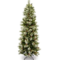 Pre-Lit Christmas Trees*The Holiday Aisle Wintry Pine 7' Slender Green Flocked/Frosted Christmas Tree With 300 Lights