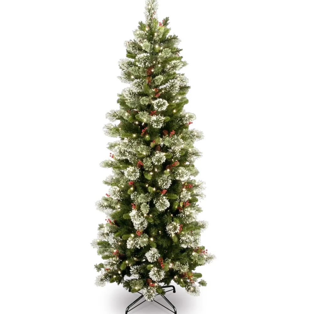 Pre-Lit Christmas Trees*The Holiday Aisle Wintry Pine 7' Slender Green Flocked/Frosted Christmas Tree With 300 Lights